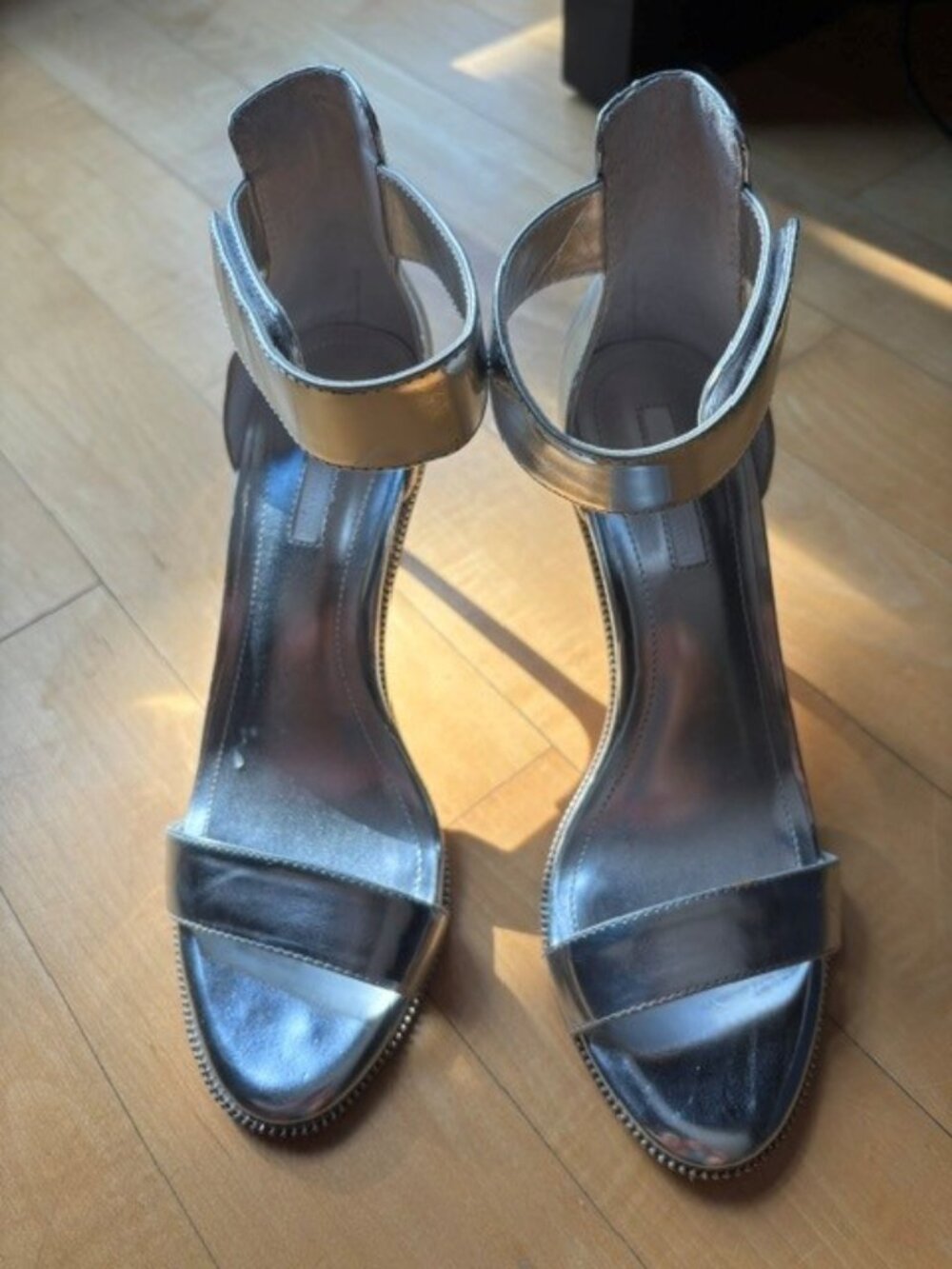 BCBG Silver Metallic Heeled Sandals